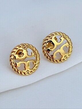 Tory Burch Gold Logo Filigree Button Earrings